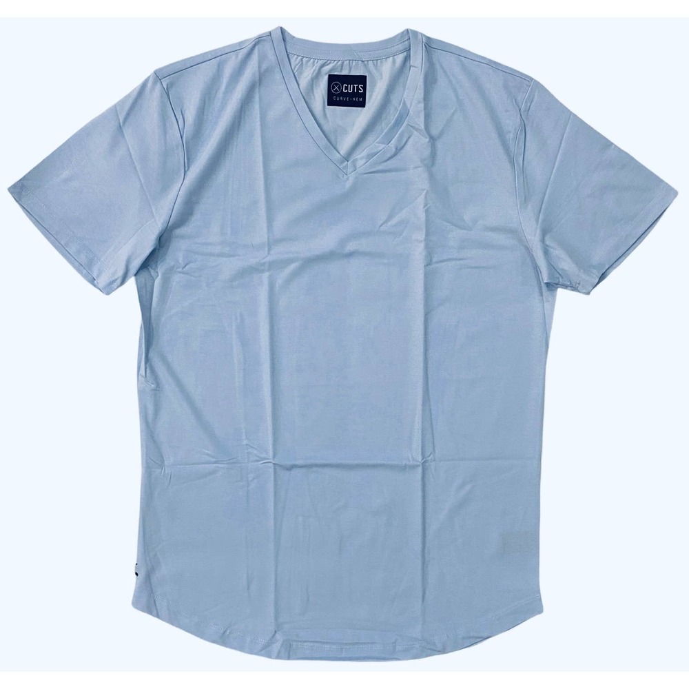 Cuts Clothing Men's Curve Hem V-Neck 4 Way Stretch Tee T-Shirt - Glacier